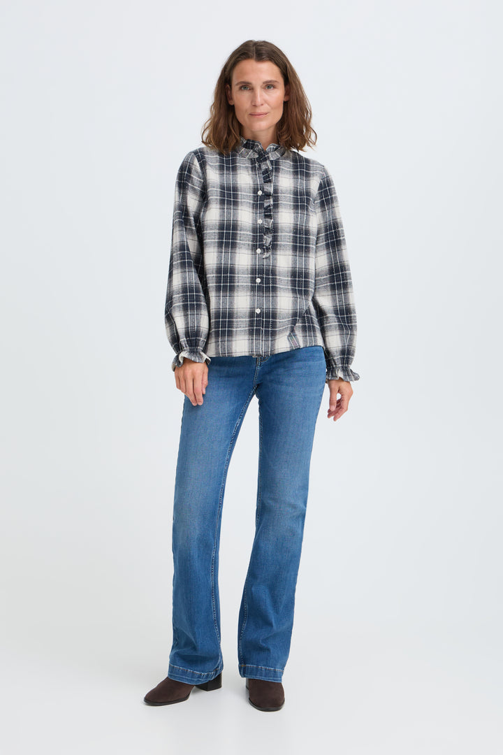 PZKAMMA FRILL SHIRT - BLUE BEIGE CHECK