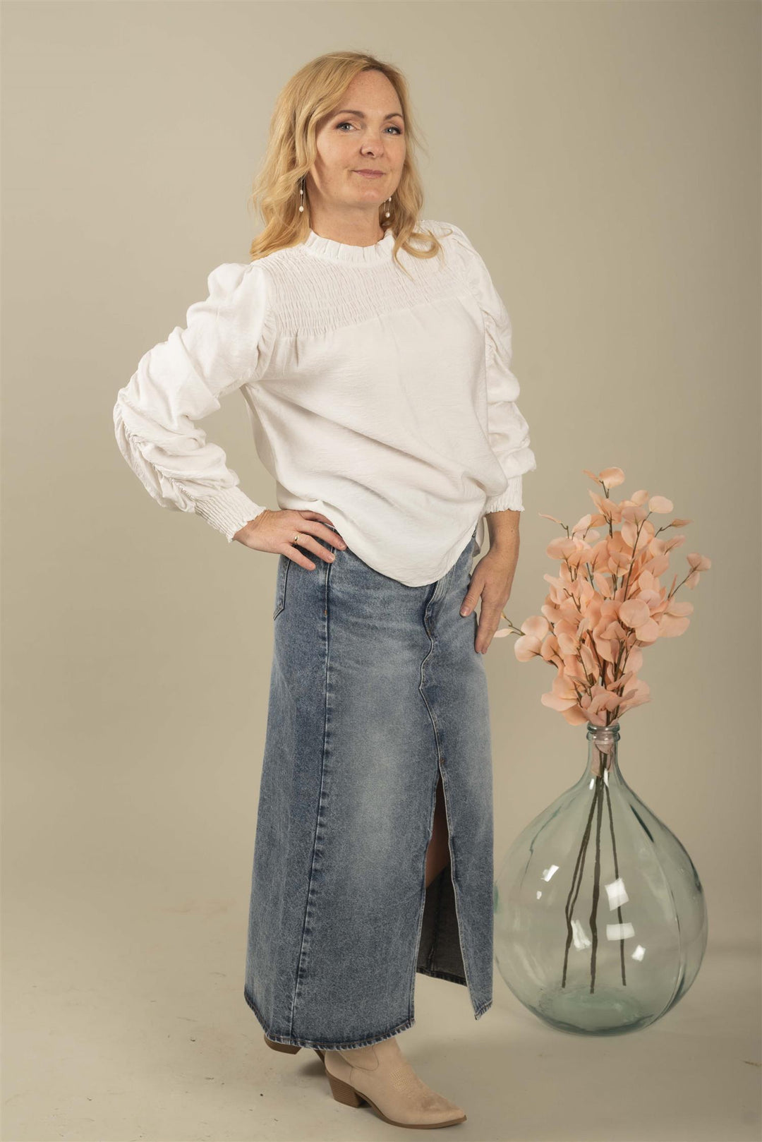 Vika Asym Slit Skirt - Vintage Blue Denim