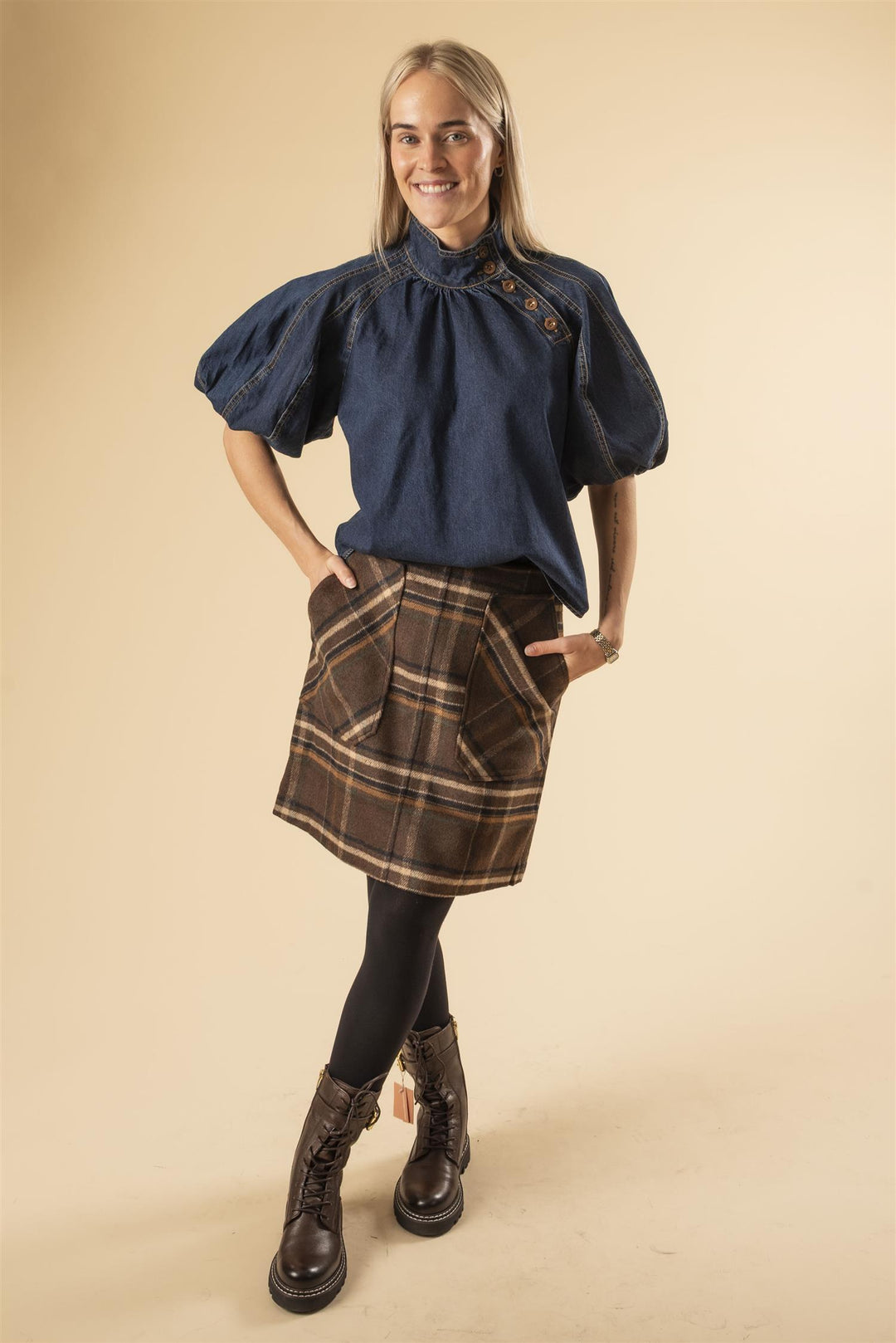 Adam Check Skirt - Coffee