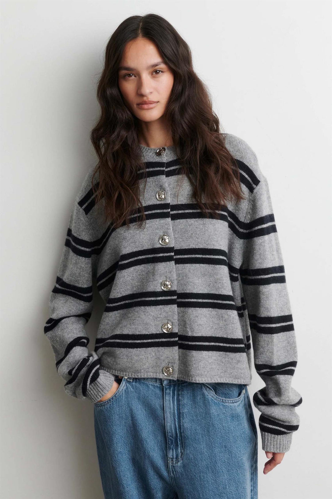 Alphaline Knit Cardigan - Mid Grey Melange