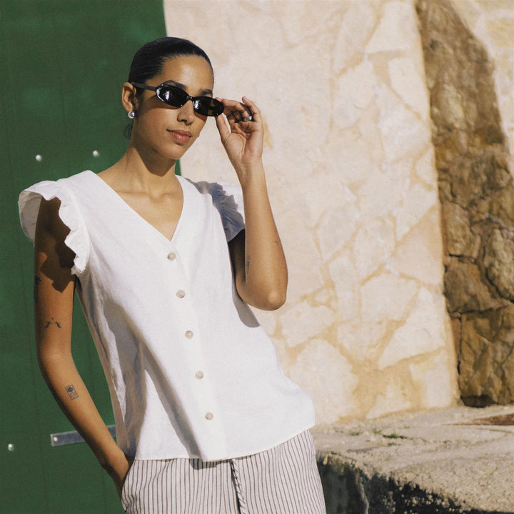 BYFALAKKA RUFFLE SHIRT - Rainy Day Melange