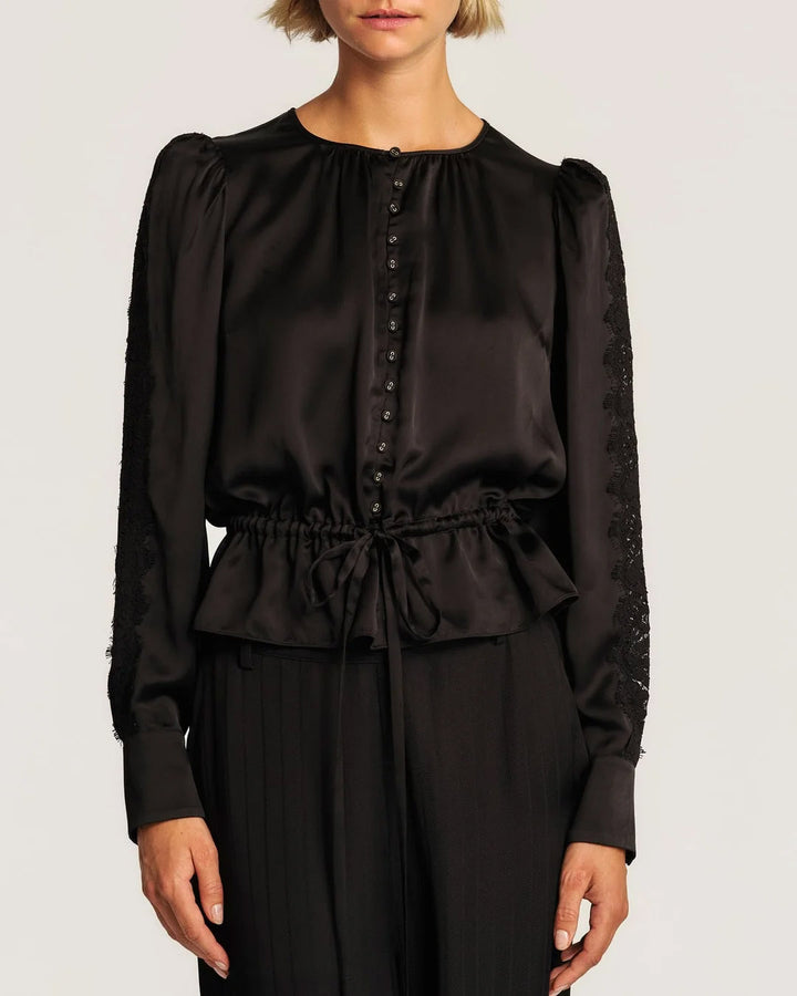 Satin Tie Blouse - Black