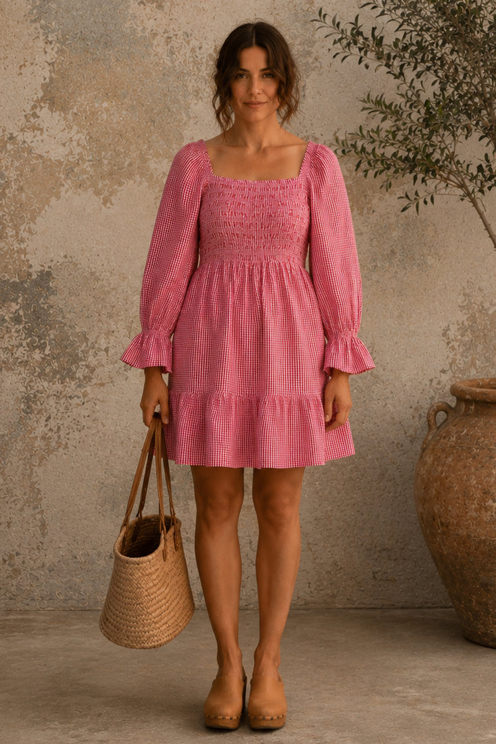 Tia Short Dress - Red Check