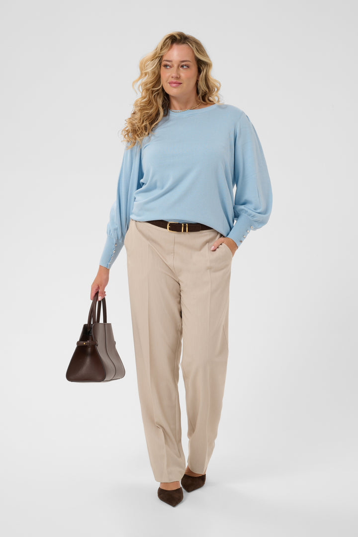 KClizzy Round Neck Pullover Buttons - Blue Fog