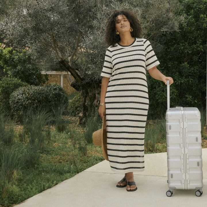 KCedina Jersey Dress - Turtledove / Black Stripe