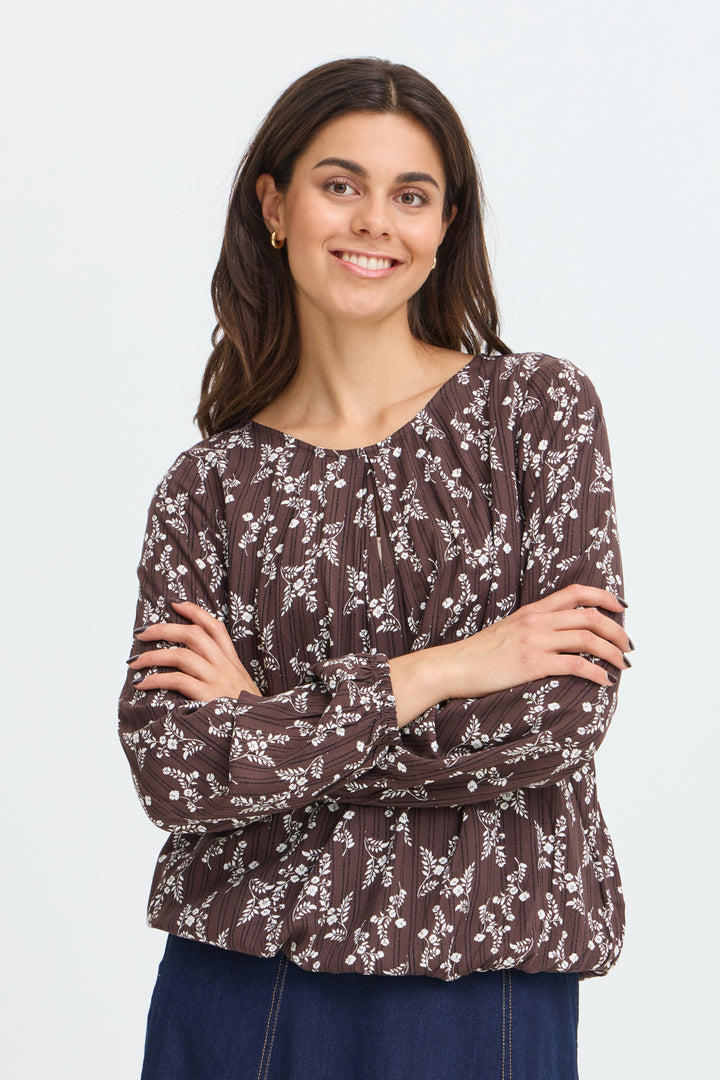 FRMERLE Blouse - FLOWER DROP HOT FUDGE