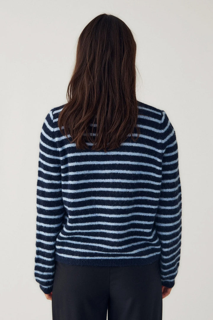 Mertice Knit Cardigan - Blue w/blue stripes