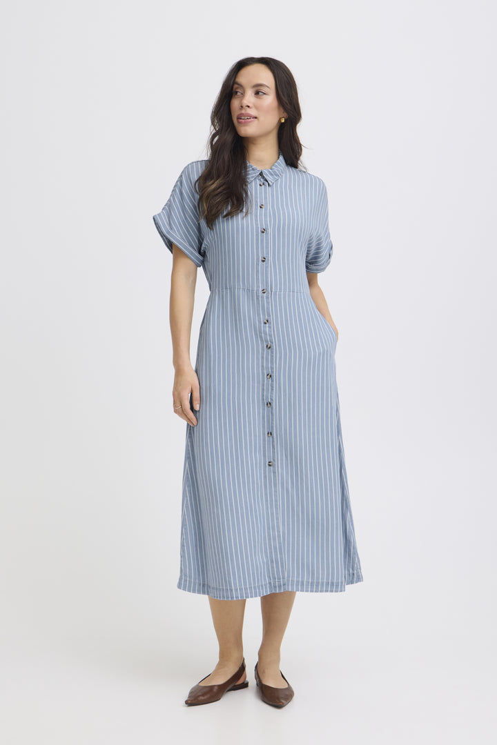 BYKOSMO BUTTON DRESS - LIGHT BLUE DENIM STRIPE