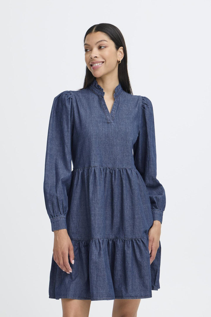 BYXKANTI VNECK DRESS - Mid Blue Denim