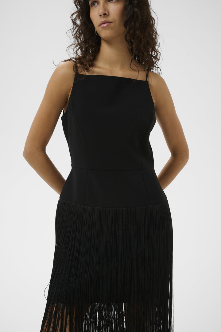 CHARLEENE FEST FRINGE DRESS - Black