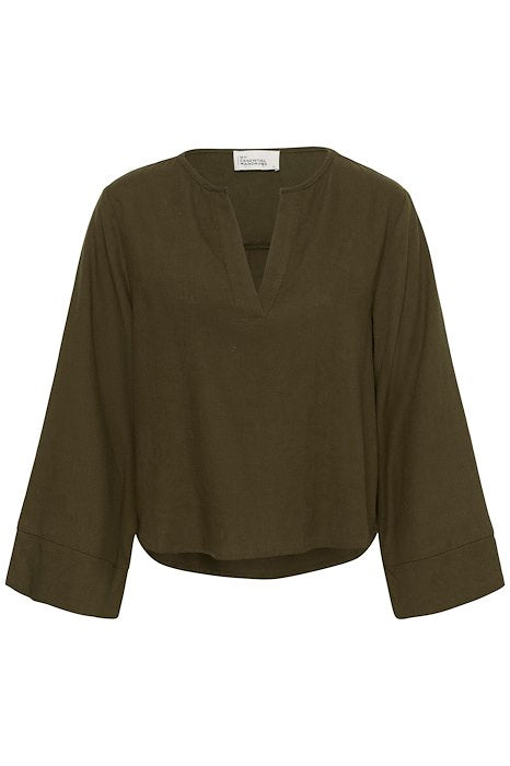 Dias Linen Blouse - Forest Night