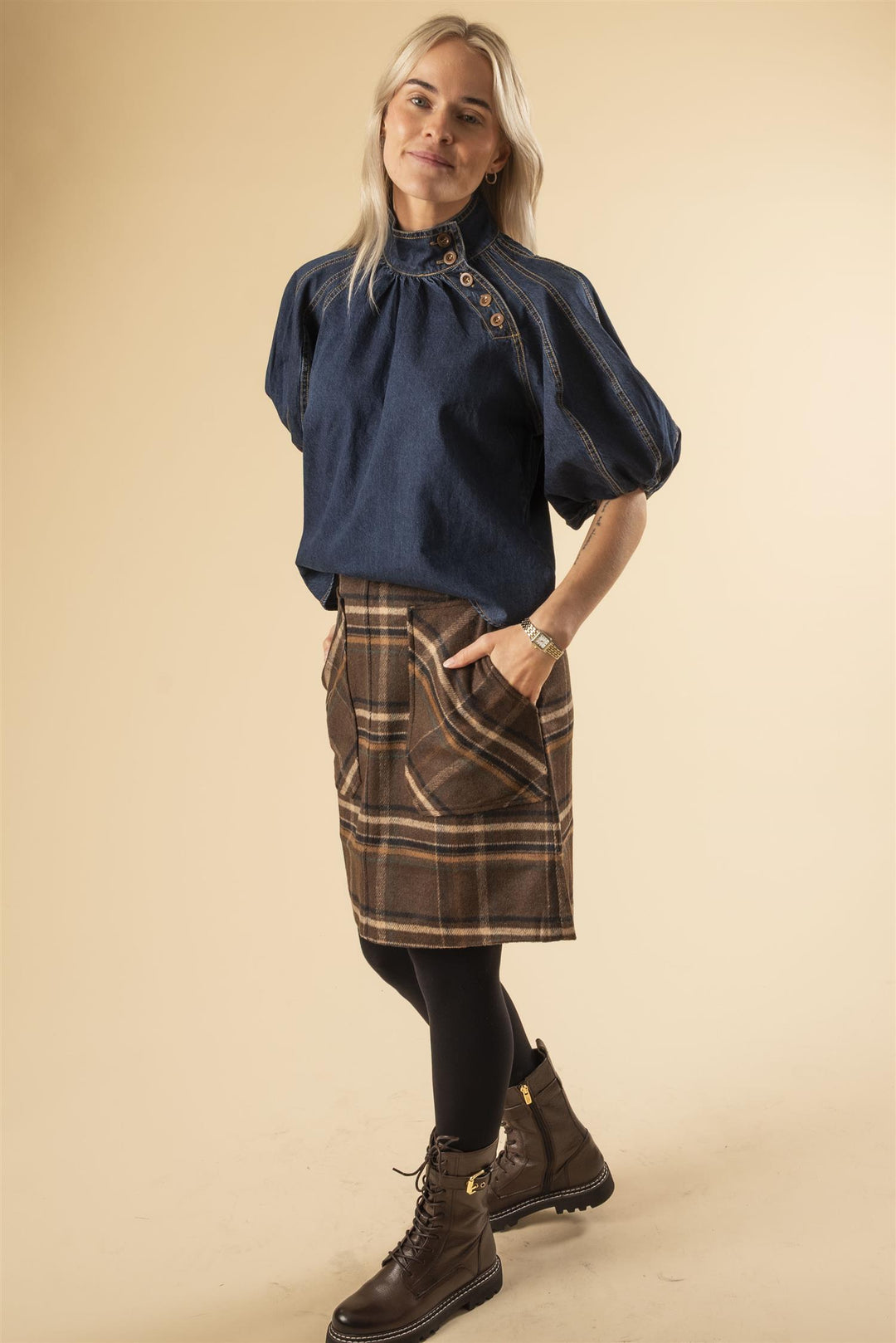 Adam Check Skirt - Coffee