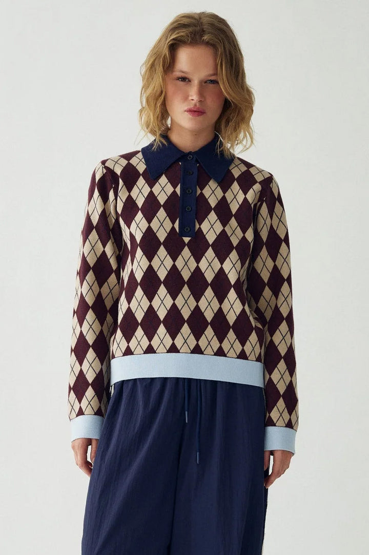 Makayla Knit - Diya Burgundy Check