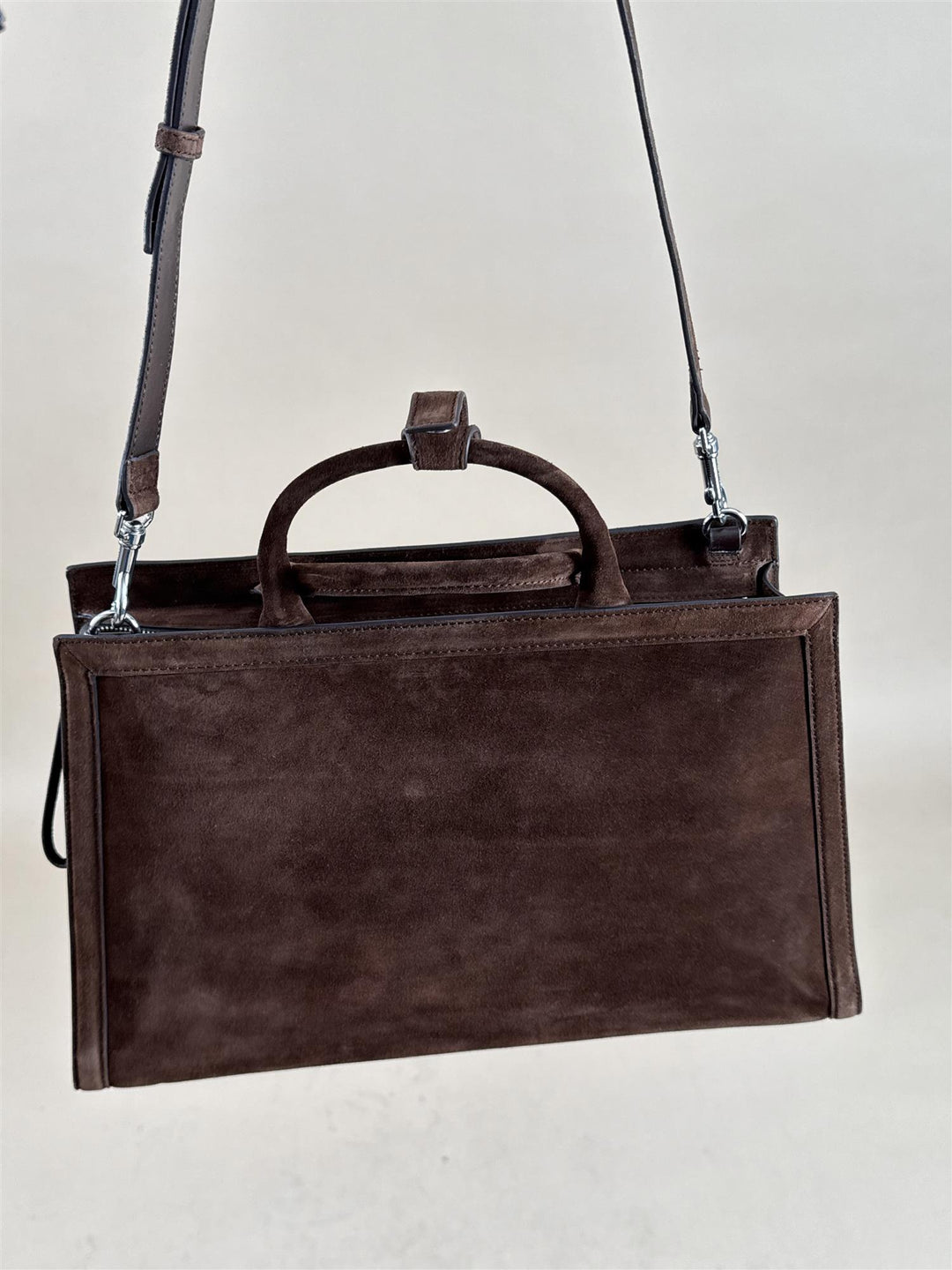 Acori Suede Leather Office Bag - Dark Brown