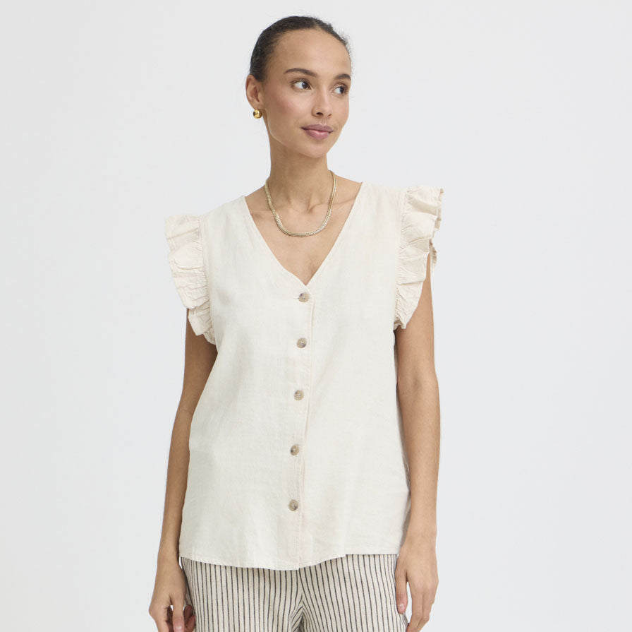 BYFALAKKA RUFFLE SHIRT - Rainy Day Melange