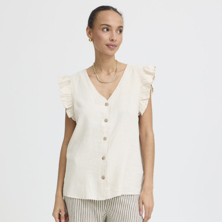 BYFALAKKA RUFFLE SHIRT - Rainy Day Melange
