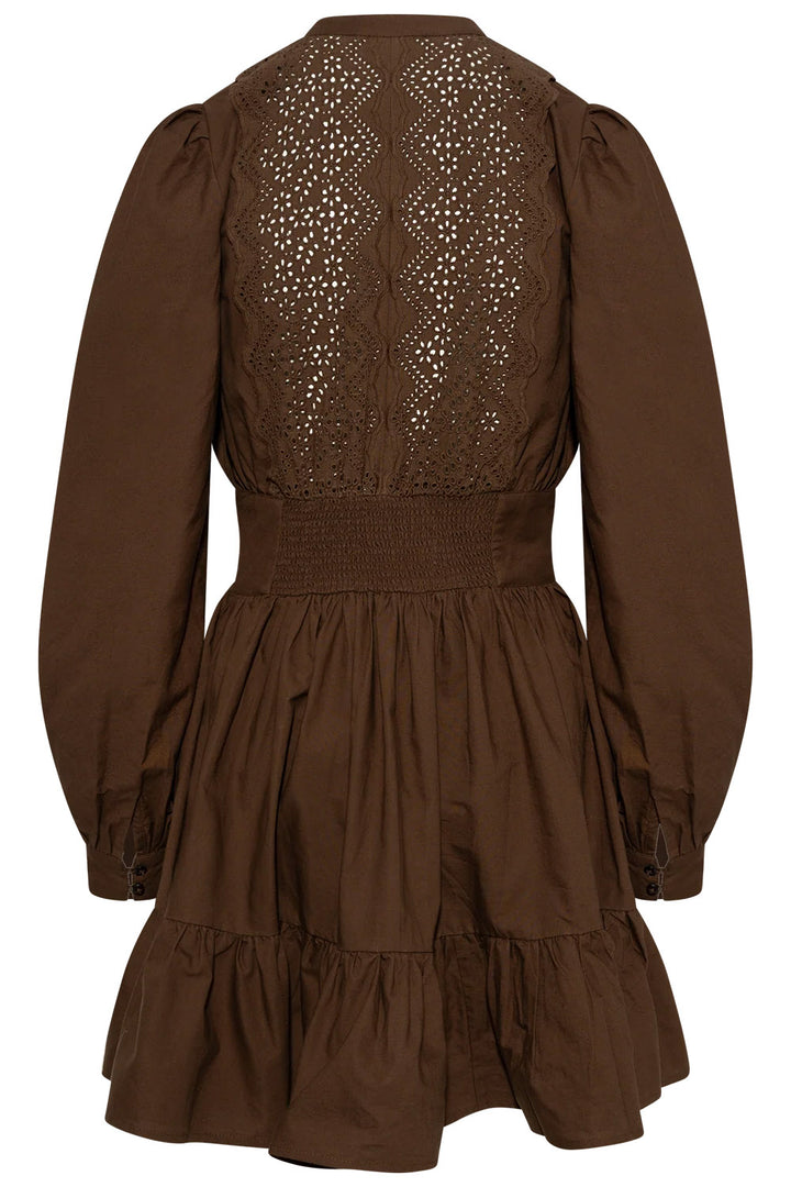 Winter Cotton Mini Dress - Brown