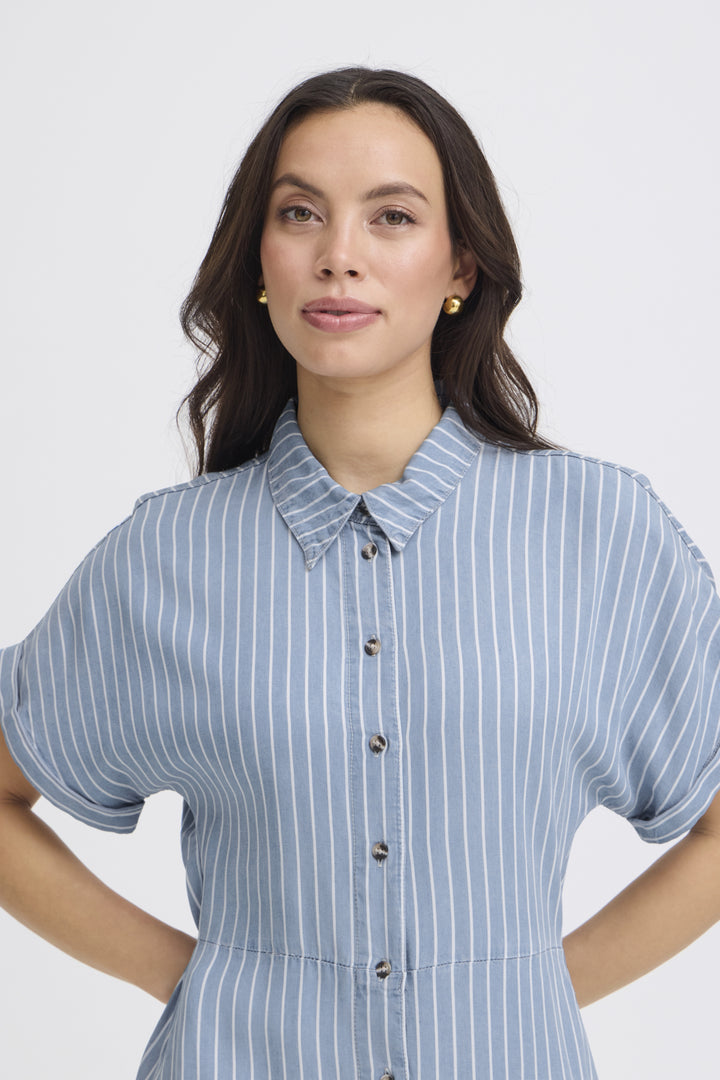 BYKOSMO BUTTON DRESS - LIGHT BLUE DENIM STRIPE