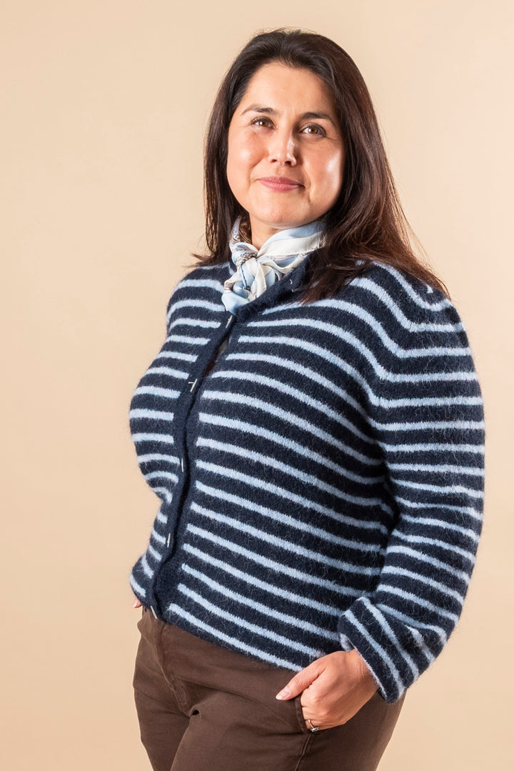 Mertice Knit Cardigan - Blue w/blue stripes