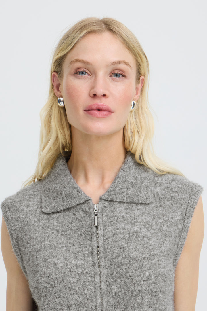 BYOMEA ZIPPER Waistcoat - Mid Grey Melange