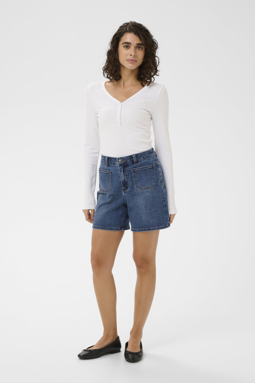 KAbrook HighWaist Regular Fit Shorts - Medium blue denim