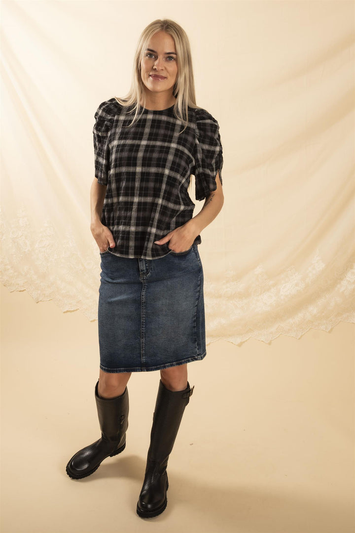 SallyCC Check Blouse - Black