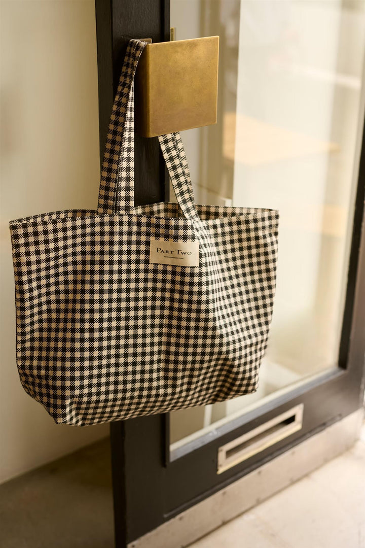 Canvas Bag Boat Shape - Check black