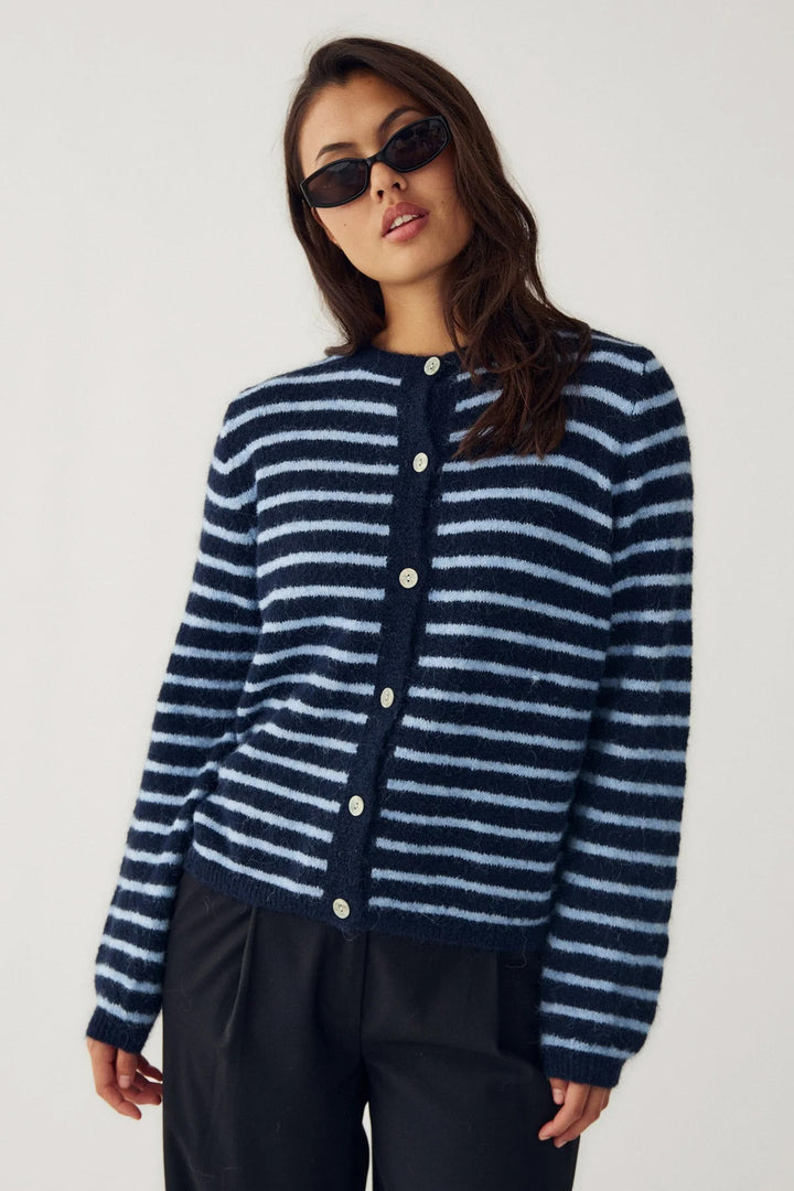 Mertice Knit Cardigan - Blue w/blue stripes
