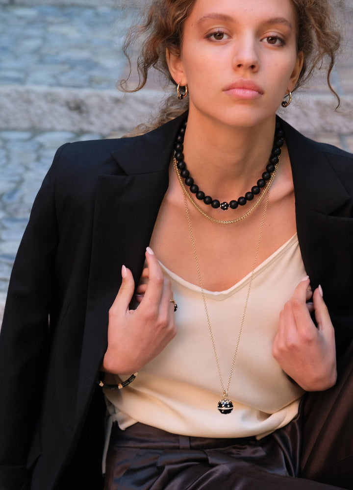 Black Ball Earring - Gold