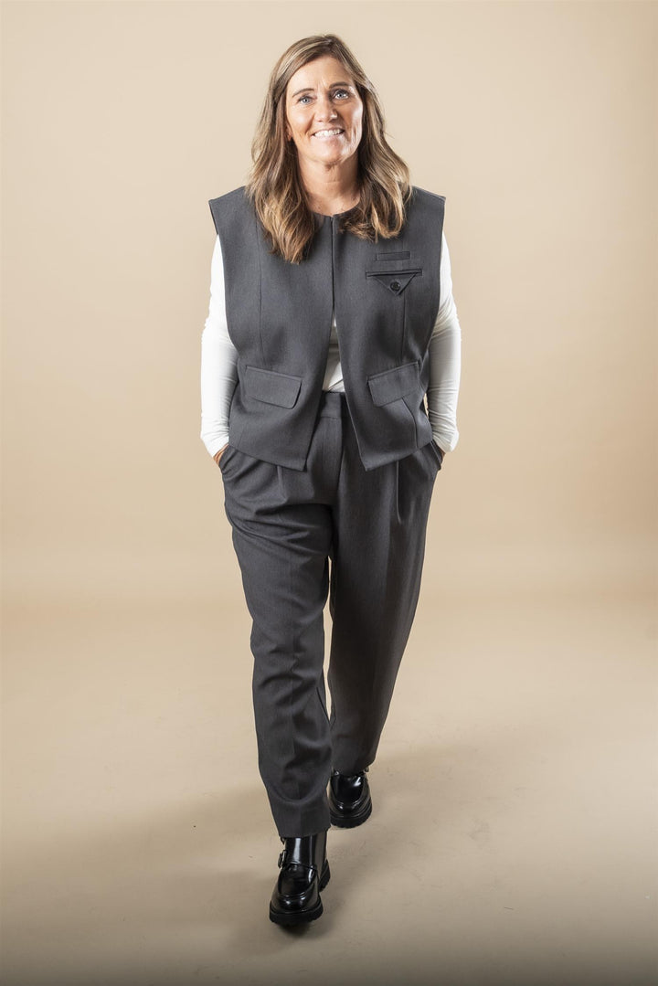 Amy Box Crop Waistcoat - Grey Melange