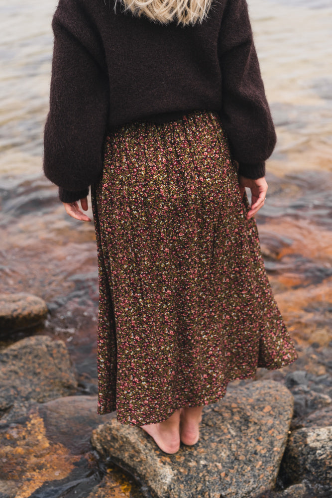 Astrid HighWaist Skirt - Black Coffee Flower