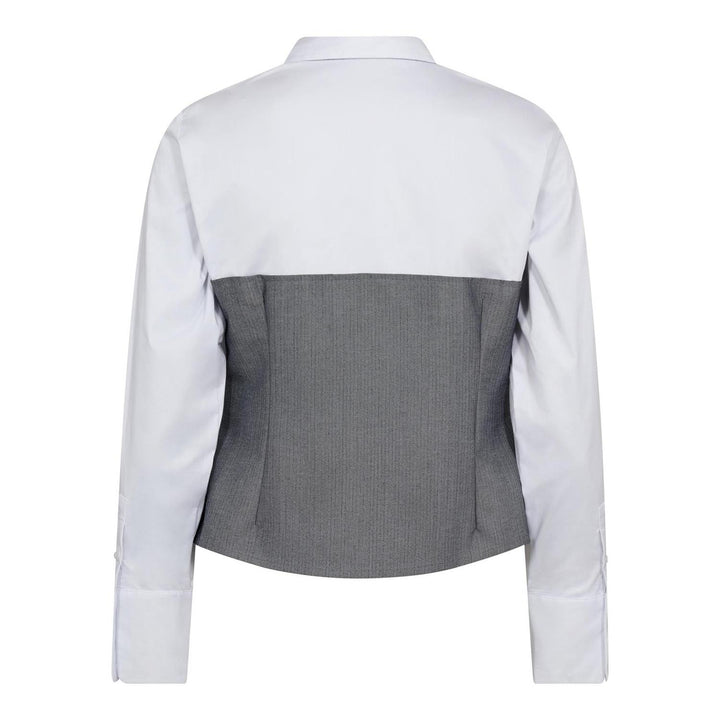PollyCC Corsage Shirt - White w/Grey