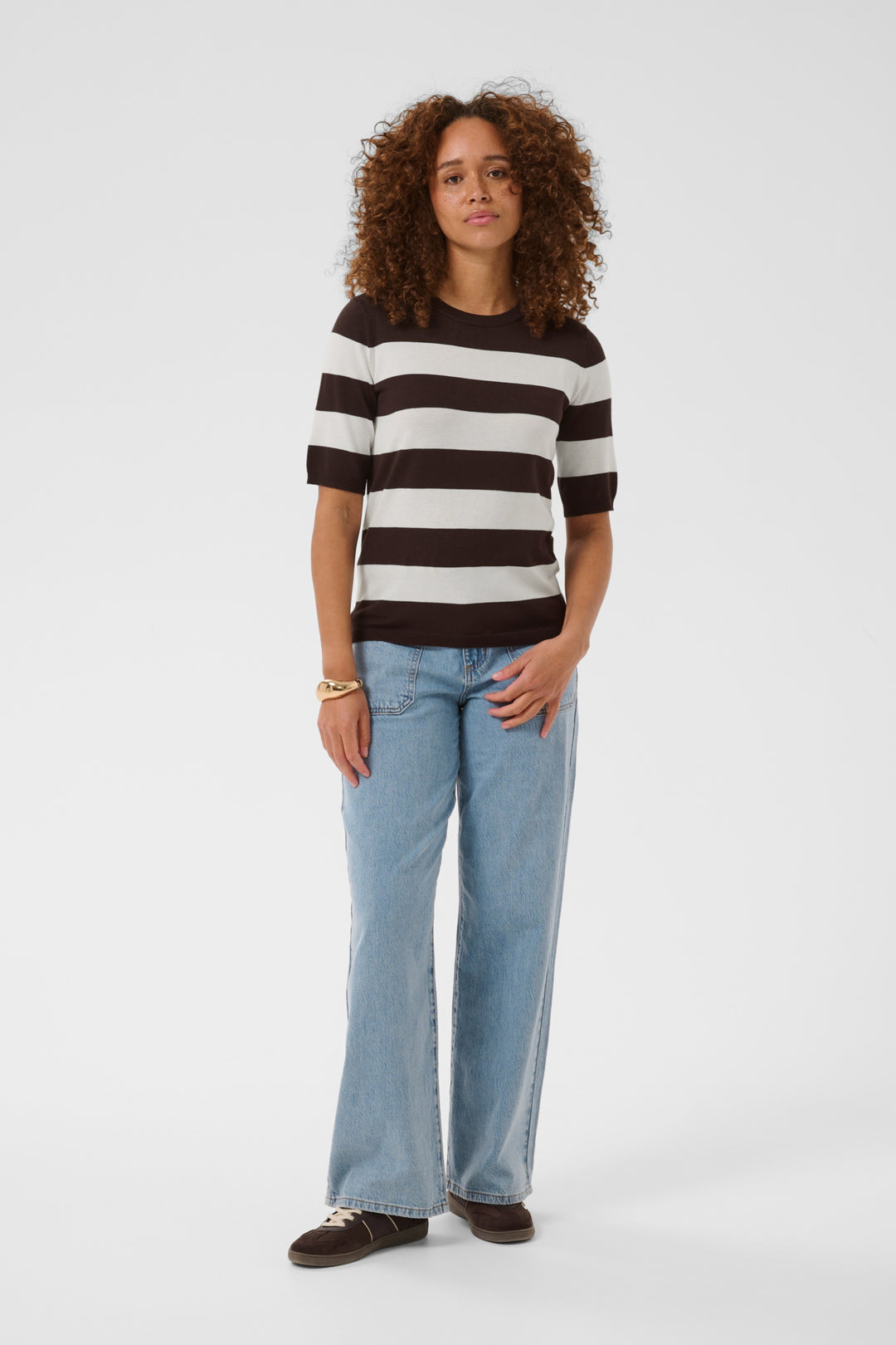 KAlizza Striped Knit - Coffee Bean/Chalk Wide Stripe