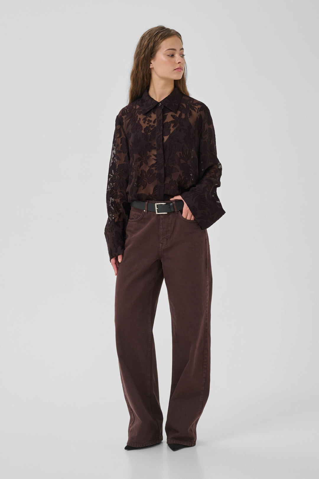Enya Boxy Shirt - Chocolate Plum Burn out