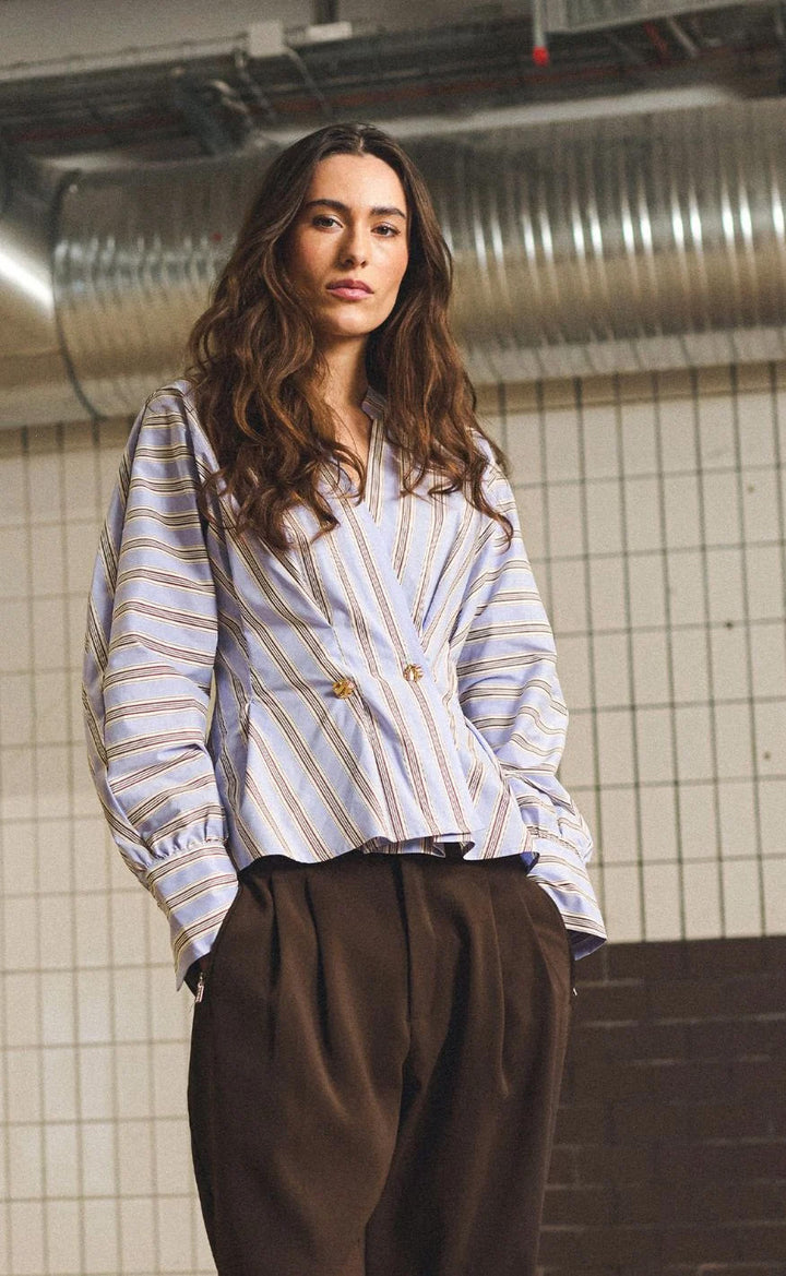 MieGO Blouse - Blue/Brown Stripe