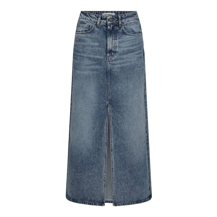 Vika Asym Slit Skirt - Vintage Blue Denim