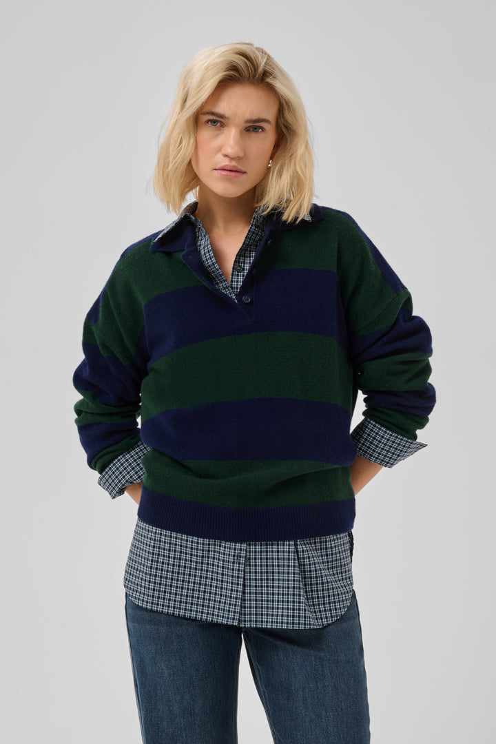 Jola Knit Polo Pullover - Douglas  W. Navy Stripe