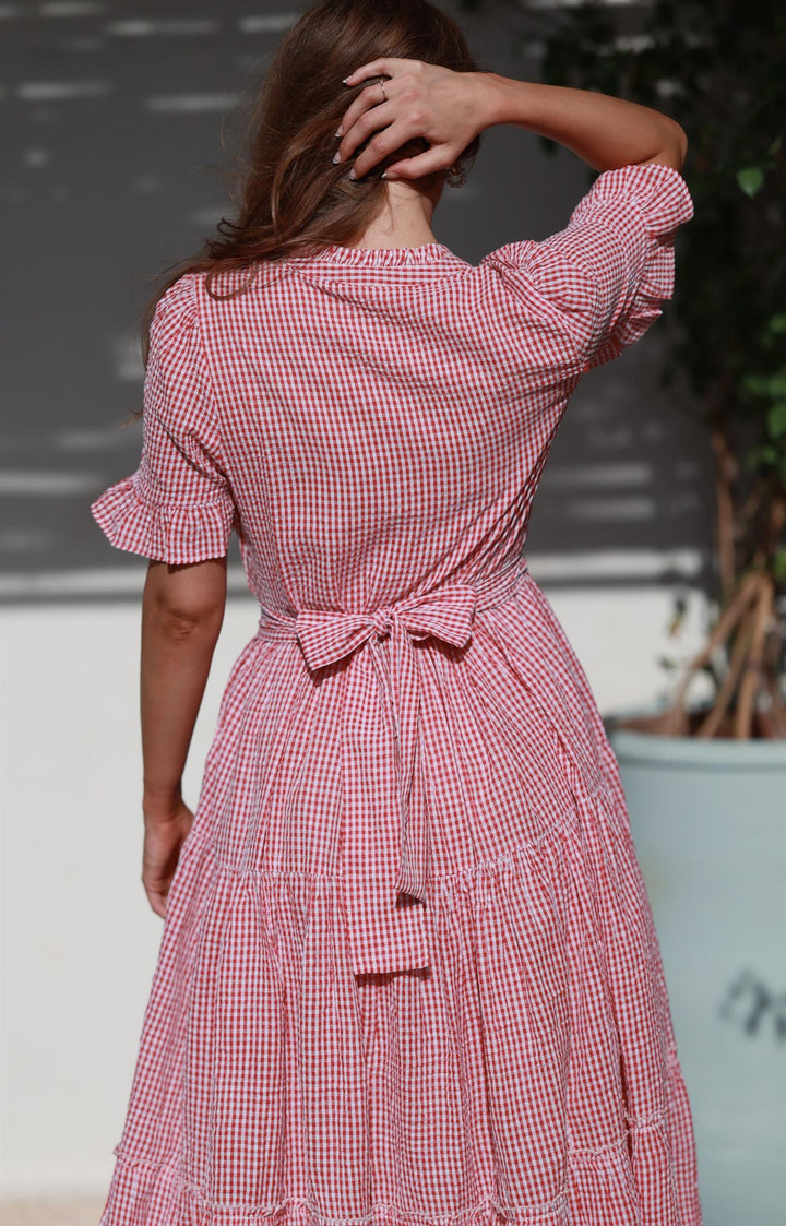 Ambrosia Maxidress - Red Check Seersucker