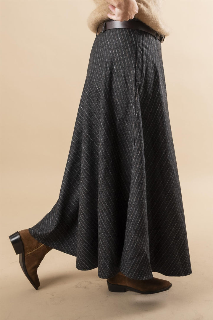 Joselina Pinstripe Maxi Skirt - Black