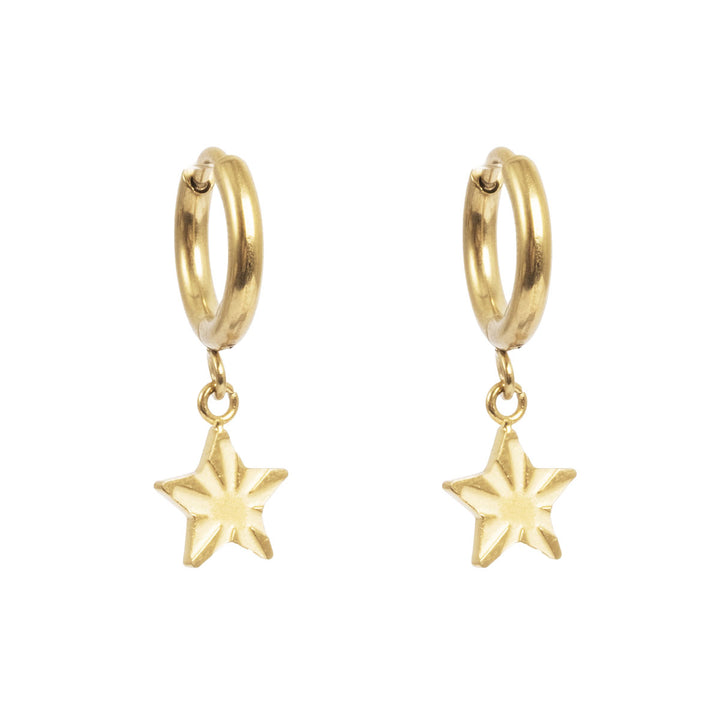 Hoops Earring w/Sprinkling Star Steel  - Gold