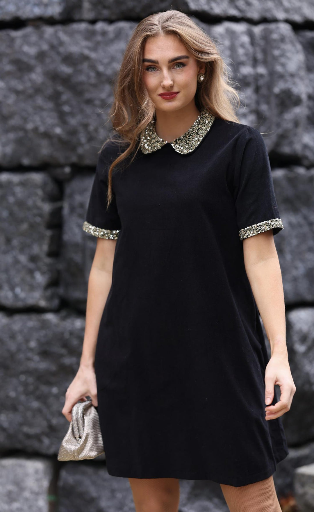 Stardust Cord Dress - Black