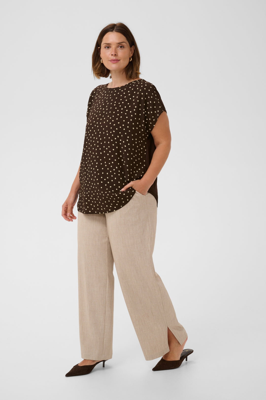 KCmila Printed Blouse - Coffee Bean Turtledove Dot