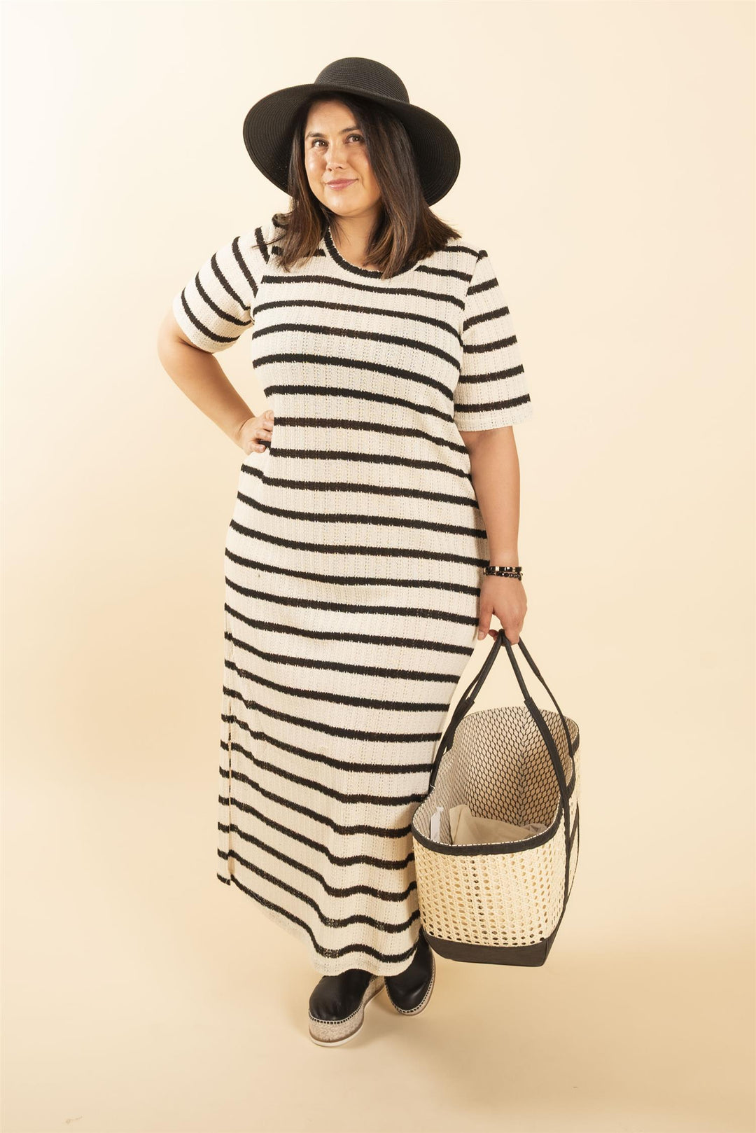 KCedina Jersey Dress - Turtledove / Black Stripe