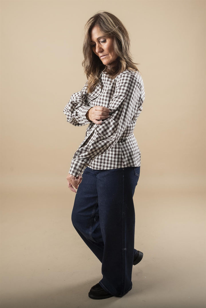 Haima Fitted Shirt - GINGHAM CHOKO TORT/PEARL IVORY
