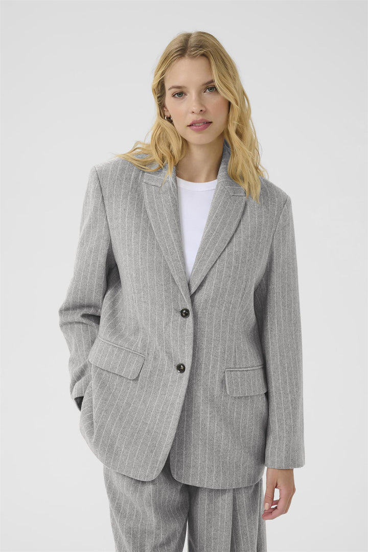 Somaya Blazer - Medium Grey Pinstripe