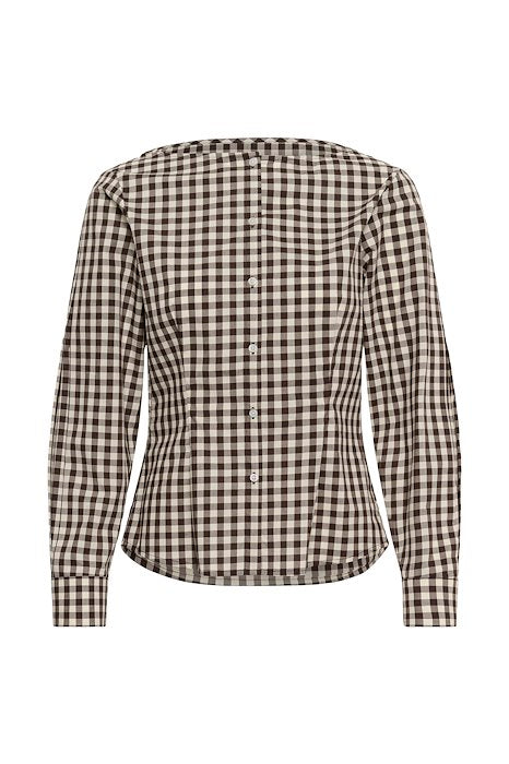 Haima Fitted Shirt - GINGHAM CHOKO TORT/PEARL IVORY