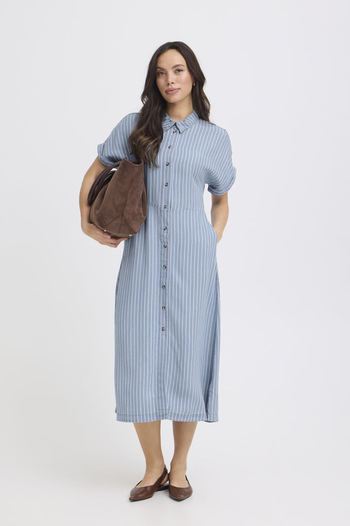 BYKOSMO BUTTON DRESS - LIGHT BLUE DENIM STRIPE