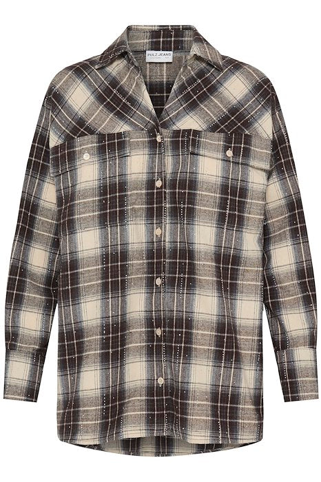 PZKAMMA OVERSIZED SHIRT - BEIGE ESPRESSO CHECK
