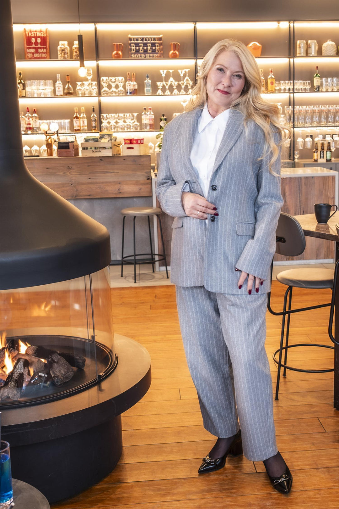Somaya Blazer - Medium Grey Pinstripe