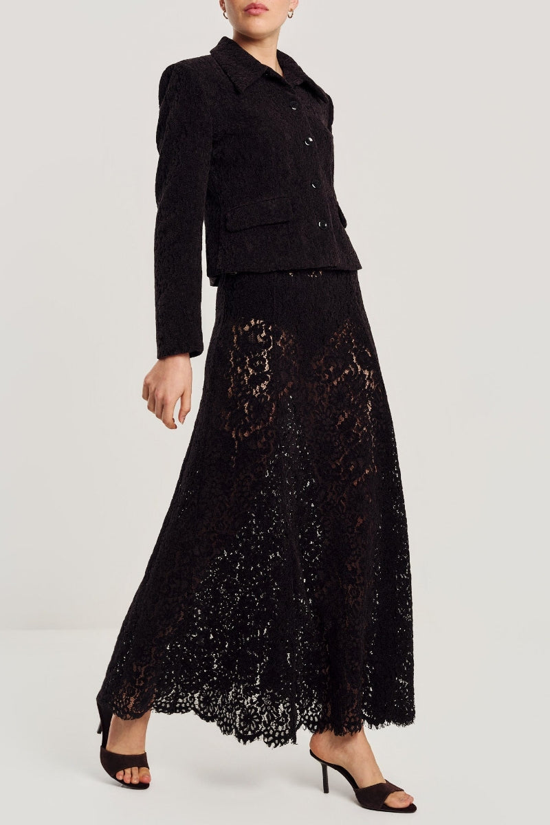 Lace Velvet Skirt - Black